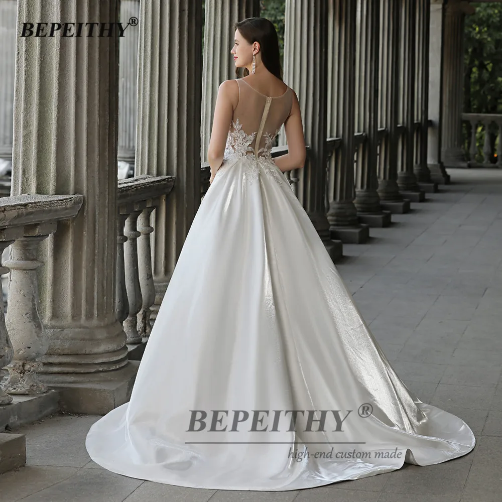 BEPEITHY Customized Ivory Long Evening Dresses For Women A Line Sweep Train Vintage Prom Party Dress Vestidos De Noche Femme