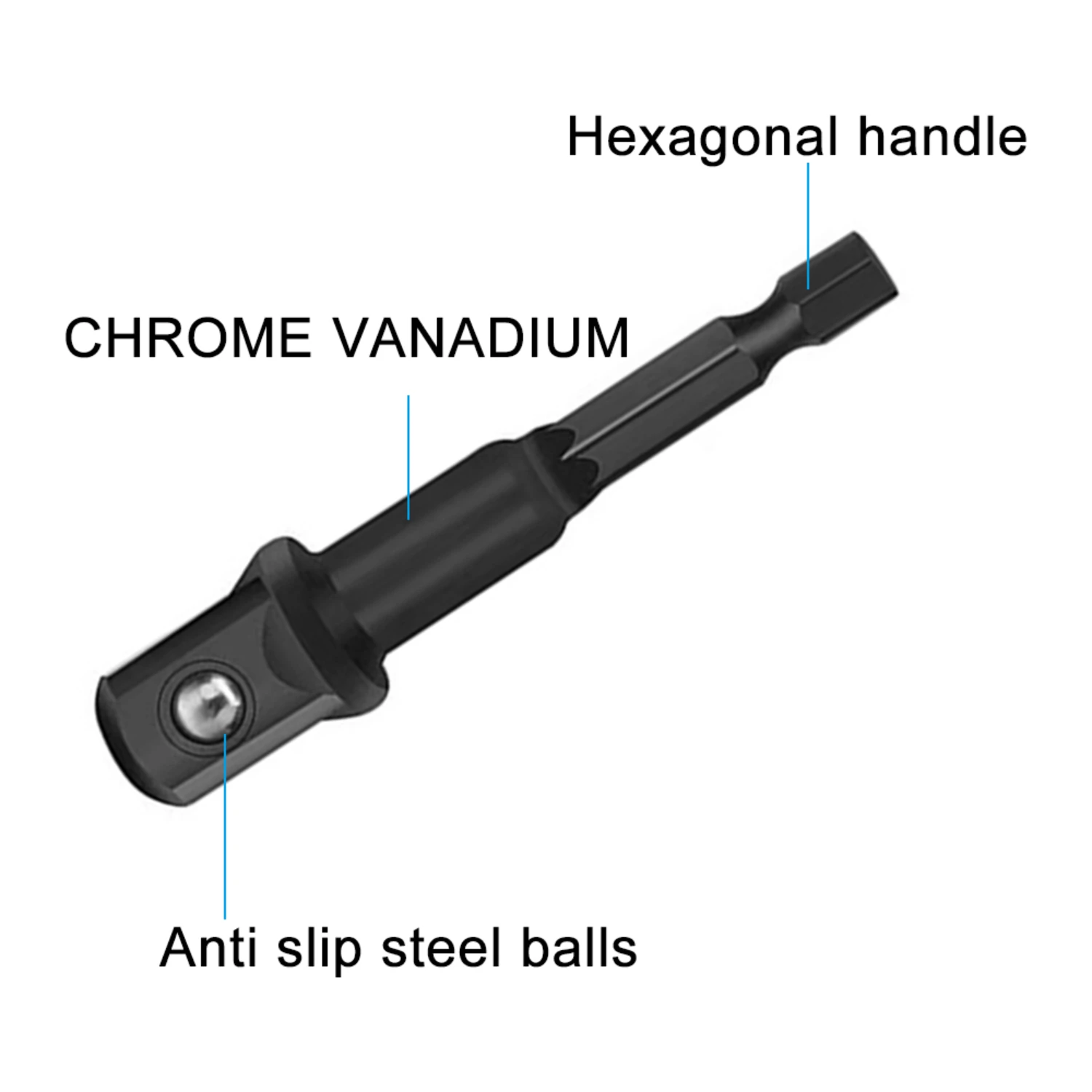 8pc  Screw Black 1/2 Hexagonal Handle Adapter 3/8 Square  1/4 Extension Rod Tool Sleeve Accessory Set