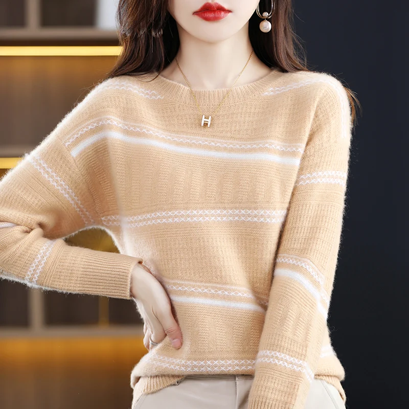 Cashmere Sweater Women's Autumn and Winter New 100% Wool O-Neck Pullover Soft Women's Loose Colored Fashion Knitted Pullover