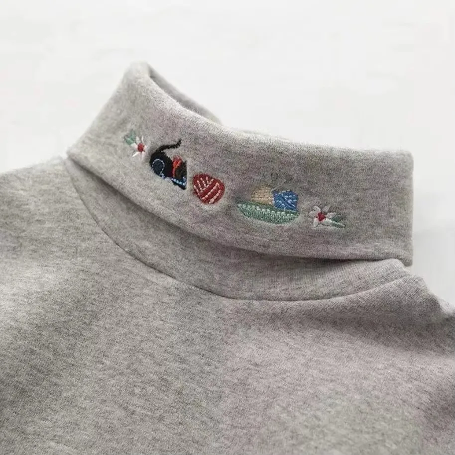 ربيع الخريف الملابس قاع التطريز الياقة المدورة طويلة الأكمام بلوزة ملابس الطفل الأطفال ملابس علوية من القطن بلوزة الفتيات