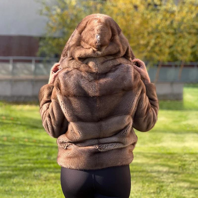 Natural Genuine Short Mink Fur Coat Women Autumn Winter Luxury Hooded Outertwear 2022 New Loose Real Mink Fur Jacket Female