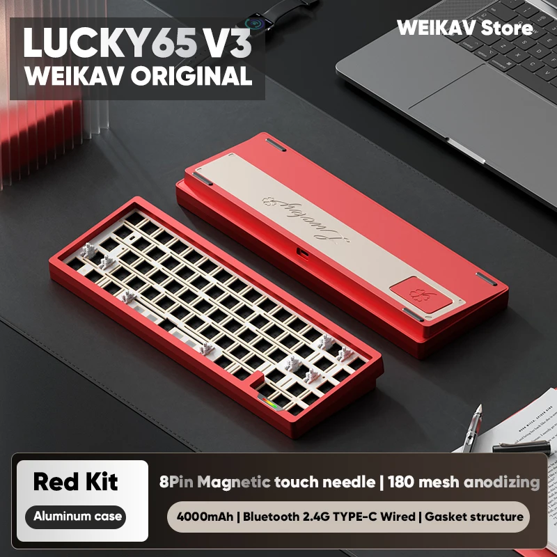 WEIKAV Lucky65 V3 Lucky65V3 Draadloos Gaming Aluminium Mechanisch Toetsenbord Kit 60% Bluetooth 2.4G RGB Bedraadbaar Hotswap Gamer Toetsenbord