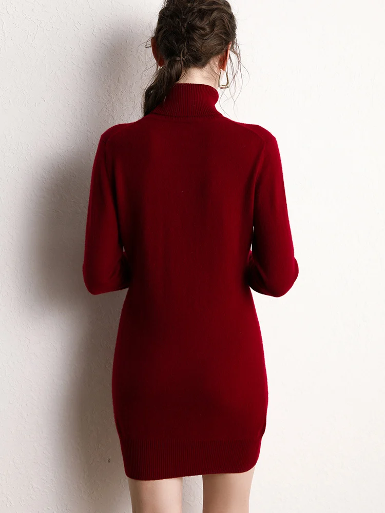 جديد الخريف الشتاء الياقة المدورة المرأة 100% سترة الكشمير المعنقة موضة أنيقة لينة الدافئة مريحة محبوك سليم صالح فستان الكشمير