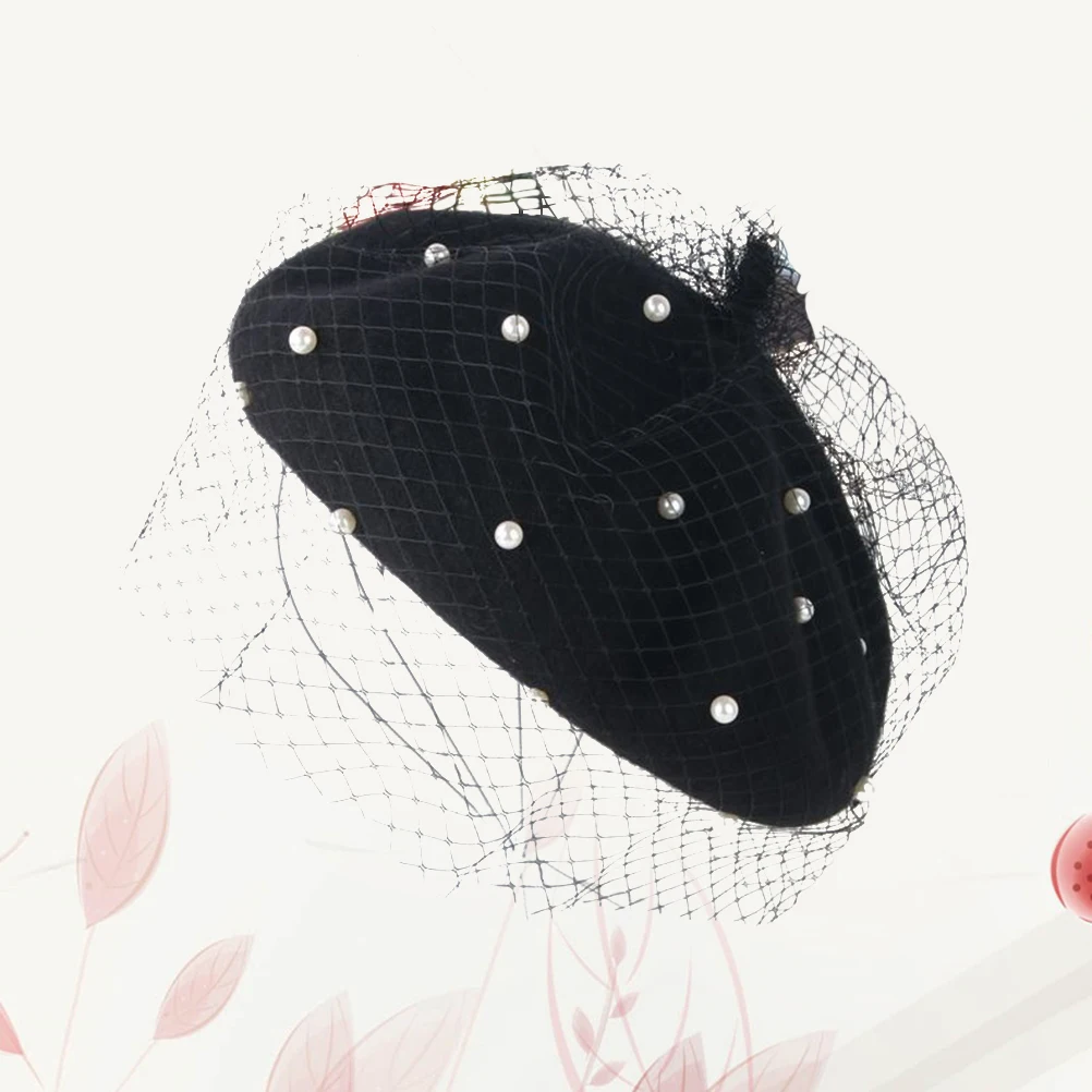 

Woolen Beret Hat Girls Women Soft Warm Lightweight Stylish Mesh Plastic Pearl Winter Fall Spring Baby Shower Photo Daily Outdoor