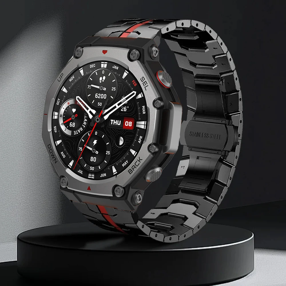 Para amazfit T-REX 3 banda de metal pulseira de negócios para amazfit t-rex 3 protetor filmes de vidro cinta pulseira de aço inoxidável