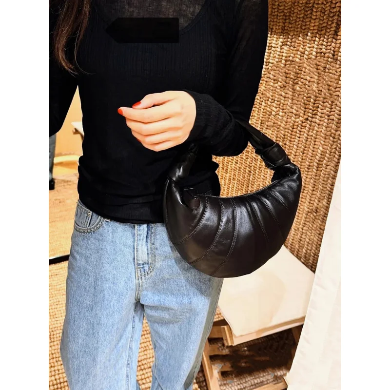 Croissant Sheepskin Small Handbag Genuine Leather Women Bag Underarm Bag High Sense Niche Guangzhou Bags Dumplingsbags