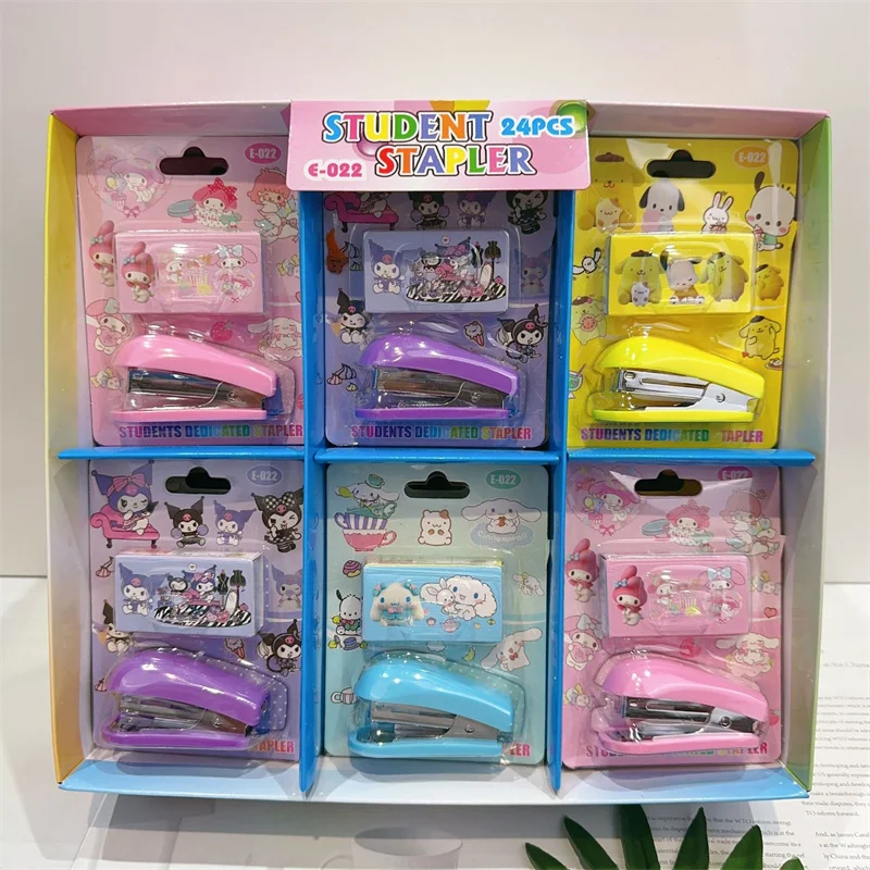 12 pcs/lot Sanrio Melody Kuromi Cinnamoroll Stapler Set Stapling Machine With No.10 Staples Office School binding Supplies