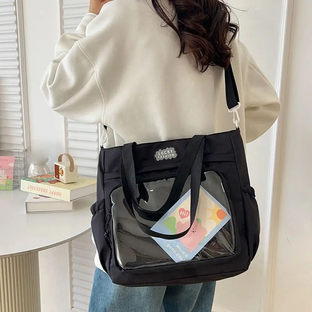 

Zipper Itabag Large Capacity Multipurpose Transparent Pocket Handbag Nylon Uniform Bag Canvas Shoulder Bag Women