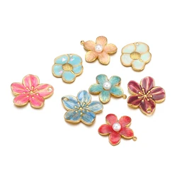 5pcs Stainless Steel Enamel Flower Single Hole Charms Pendants for DIY Jewelry Bracelet Earrings Necklace Accessories Supplies