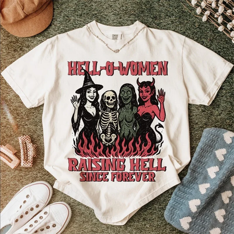 

Skull Girl Printed Halloween Pattern Women's T-Shirt 90s Short Sleeve Top Printed Basic Women's Regular Cartoon Casual T-Shirt