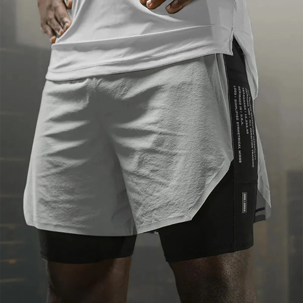 Mens Shorts Sports Gym Running Tights Fake Two-Piece Trend Side Pockets Outdoor Summer Training Breathable Shorts Men's Clothing