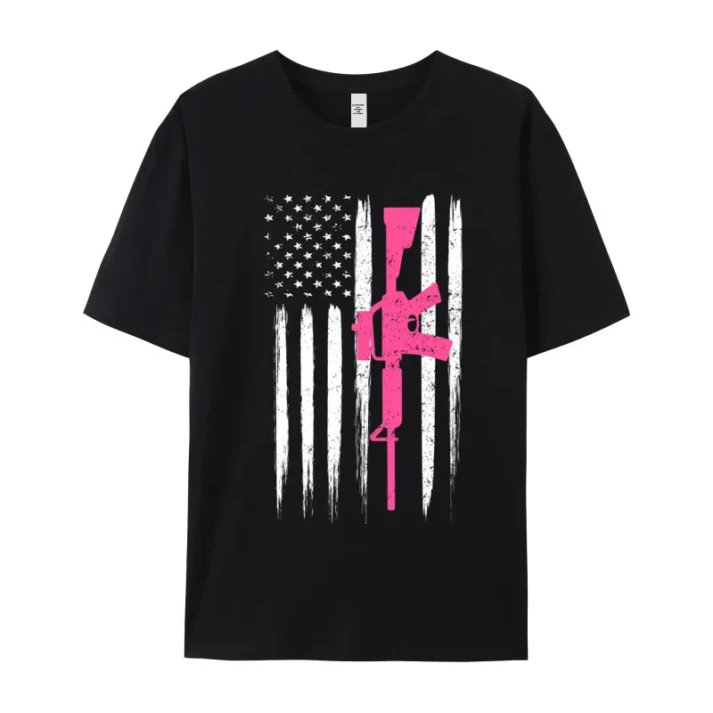 Tees AR 15 Rifle Pink American Tops Shirt Lovers Day Family Normal Short Sleeve Combed cotton Round Collar Mens Tshirts Normal