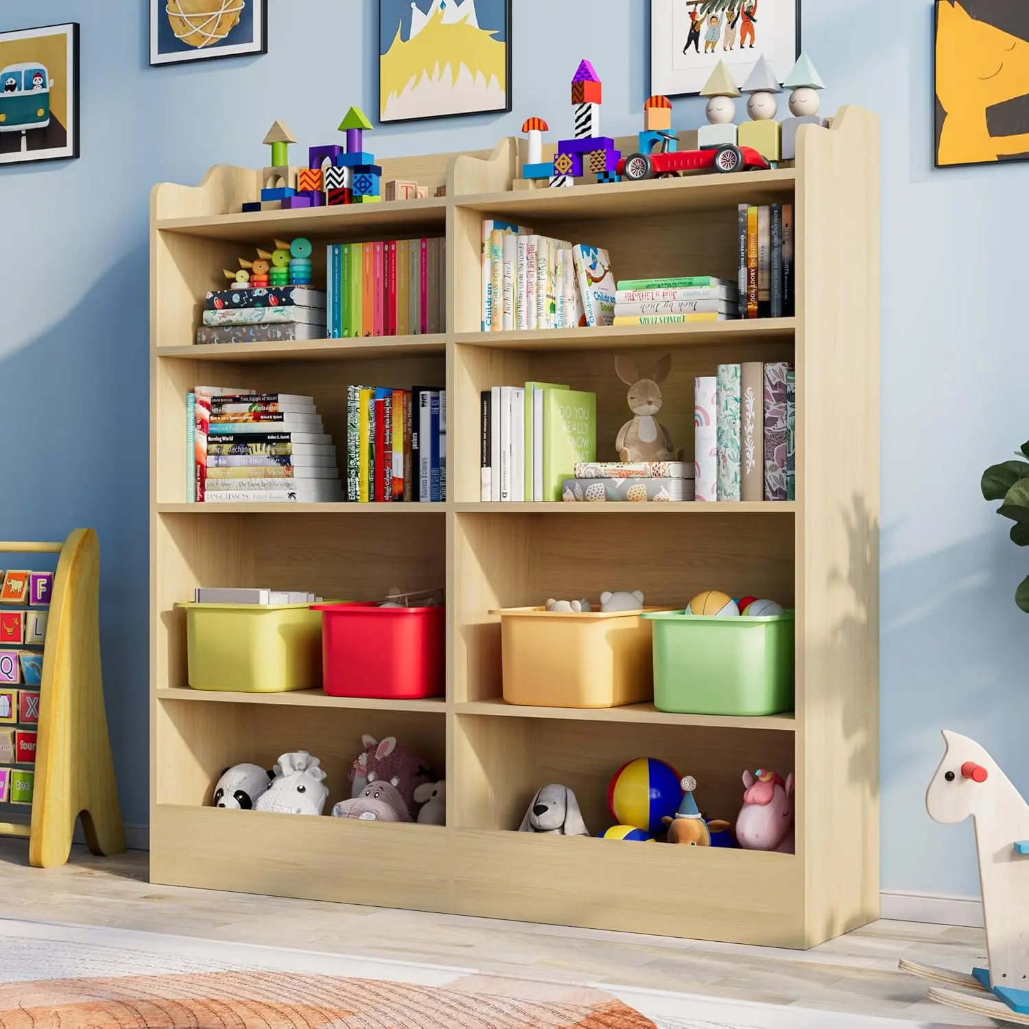 Estante infantil de 5 camadas, organizador de armazenamento de brinquedos infantis com 10 cubbies, armário de armazenamento de estante infantil para sala de jogos, quarto, quarto de crianças,