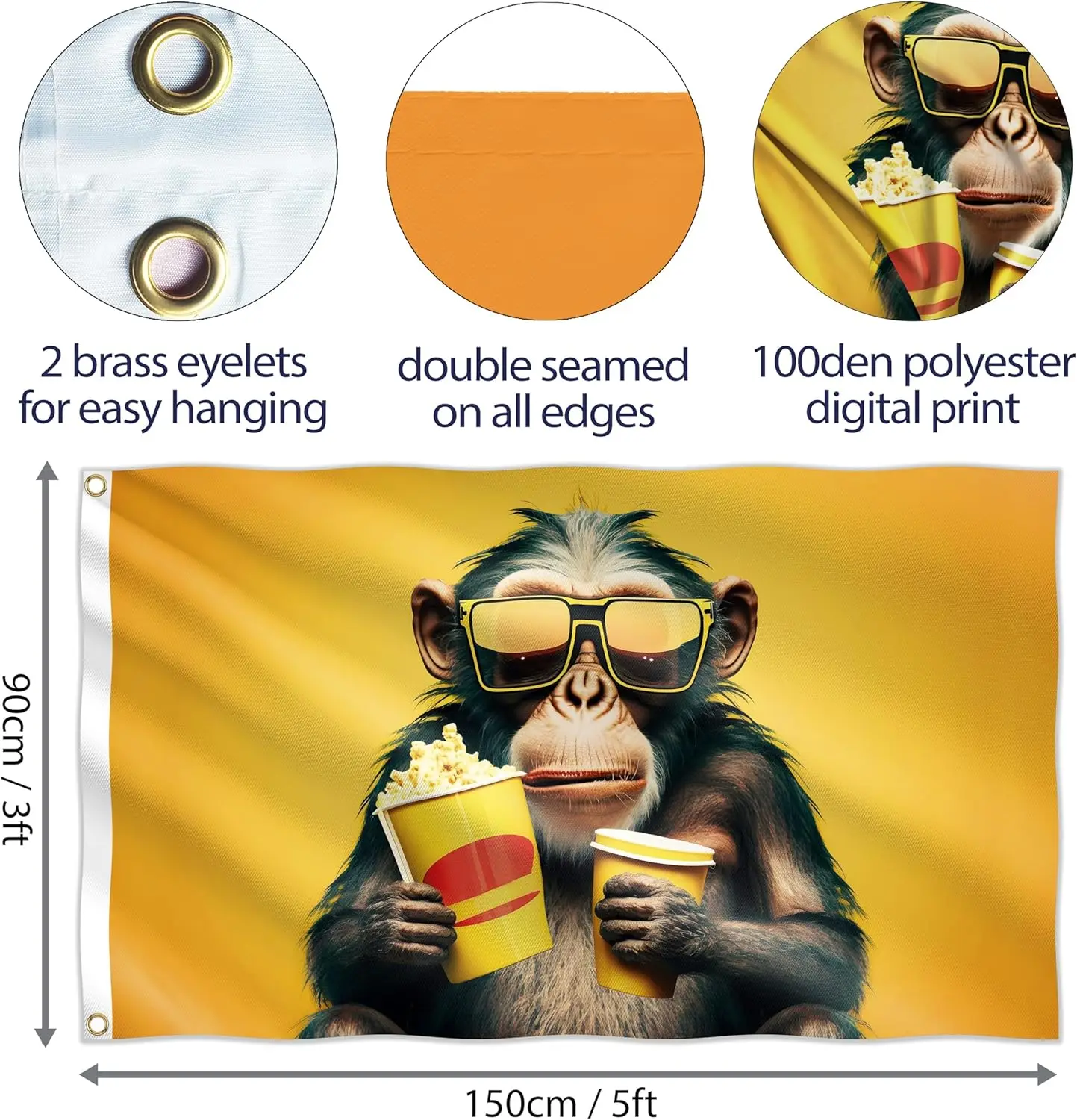 Popcorn Monkey Movie Night Tapestry Banner Wall Art Funny Cinema Popcorn Snacks Decor Backdrop for Home Party Room