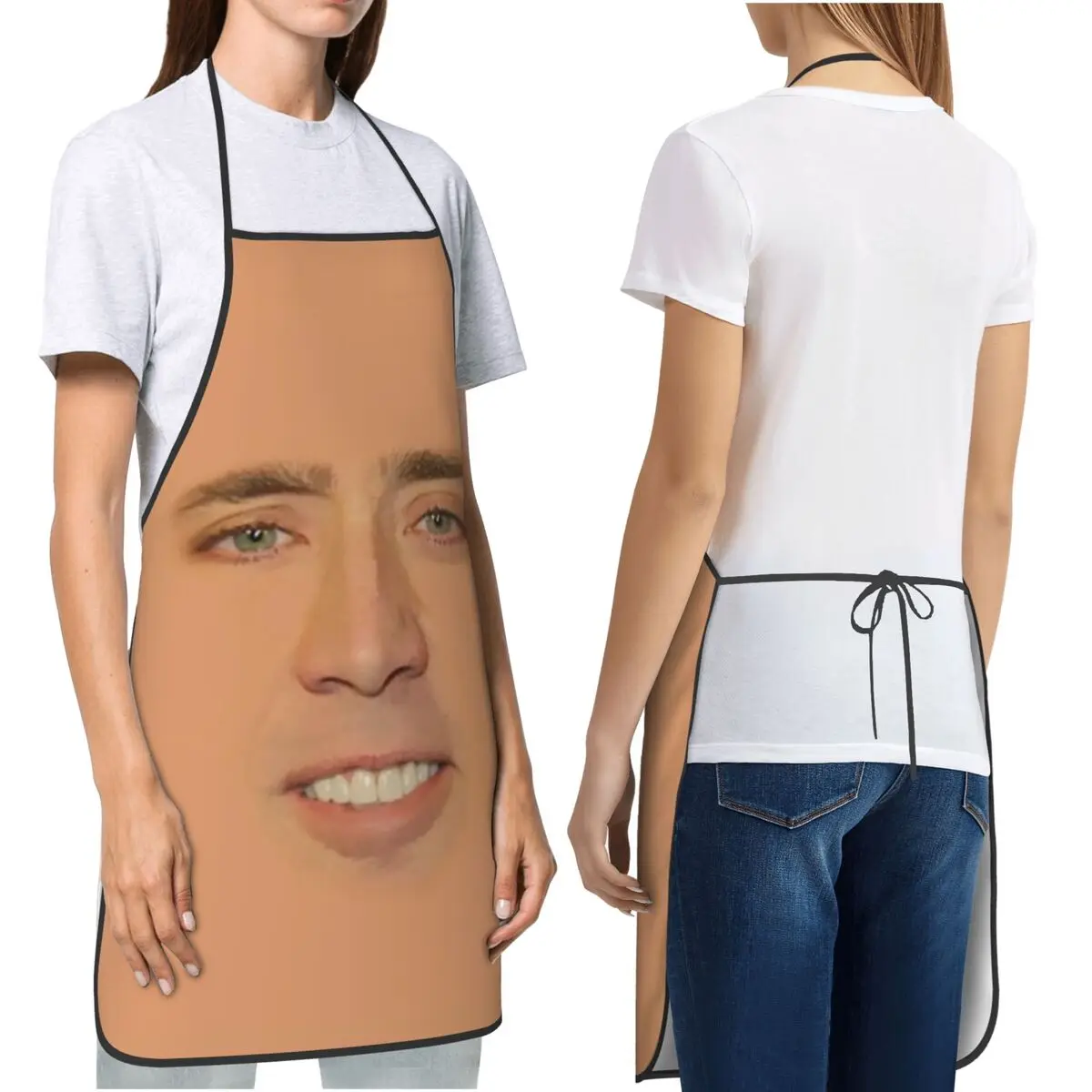 نيكولاس كيج كامل الوجه المئزر الشيف الطبخ المطبخ Tablier أكمام مريلة تنظيف المطبخ بينافور للنساء الرجال البستنة #2