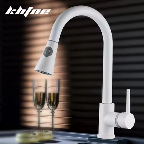 Black/Matte White Kitchen Faucet Single Hole Pull Out Stream Sprayer Head Sink Mixer Tap Deck Mounted Cold Hot Water Chrome Tap