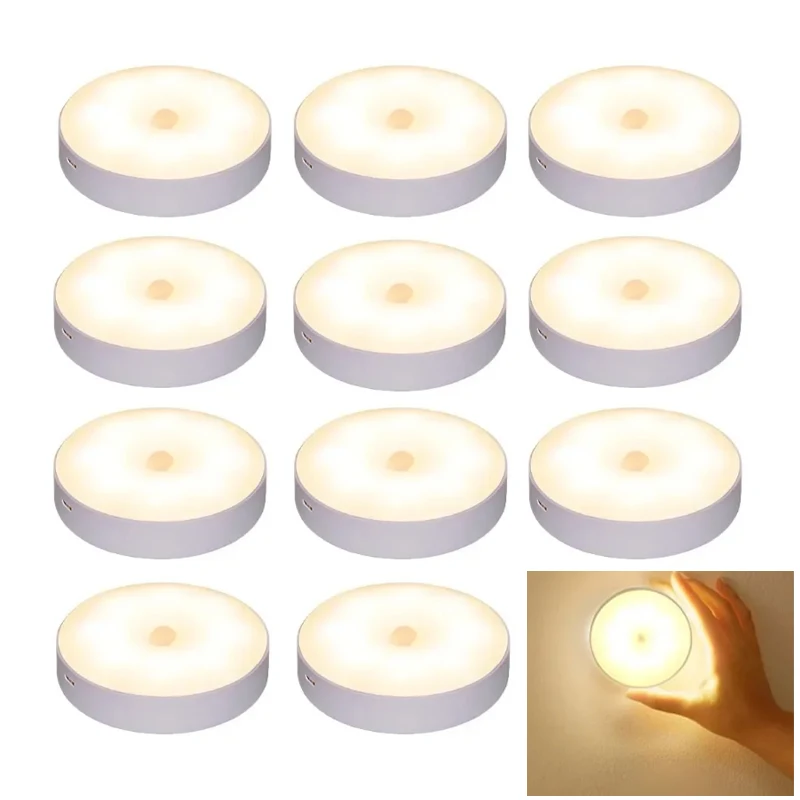 

Перезаряжаемый беспроводной интеллектуальный датчик тела, теплый свет, белый свет, домашний проход, шкаф для спальни, светодиодные прикроватные ночники