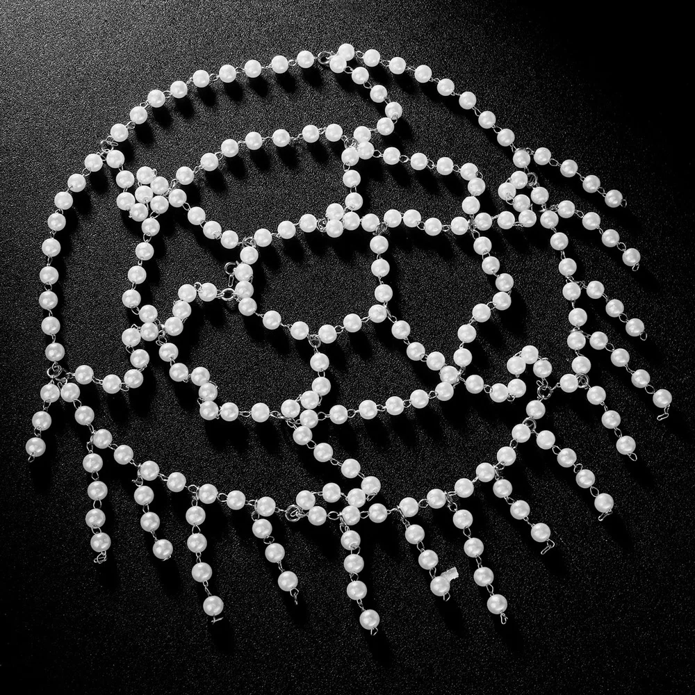 Fashion Pearl Fringe Headpiece Crystal Cap Head Chain Roaring 20s Great Gatsby Tassel Hair Accessories for Art Deco Part Gifts view 3