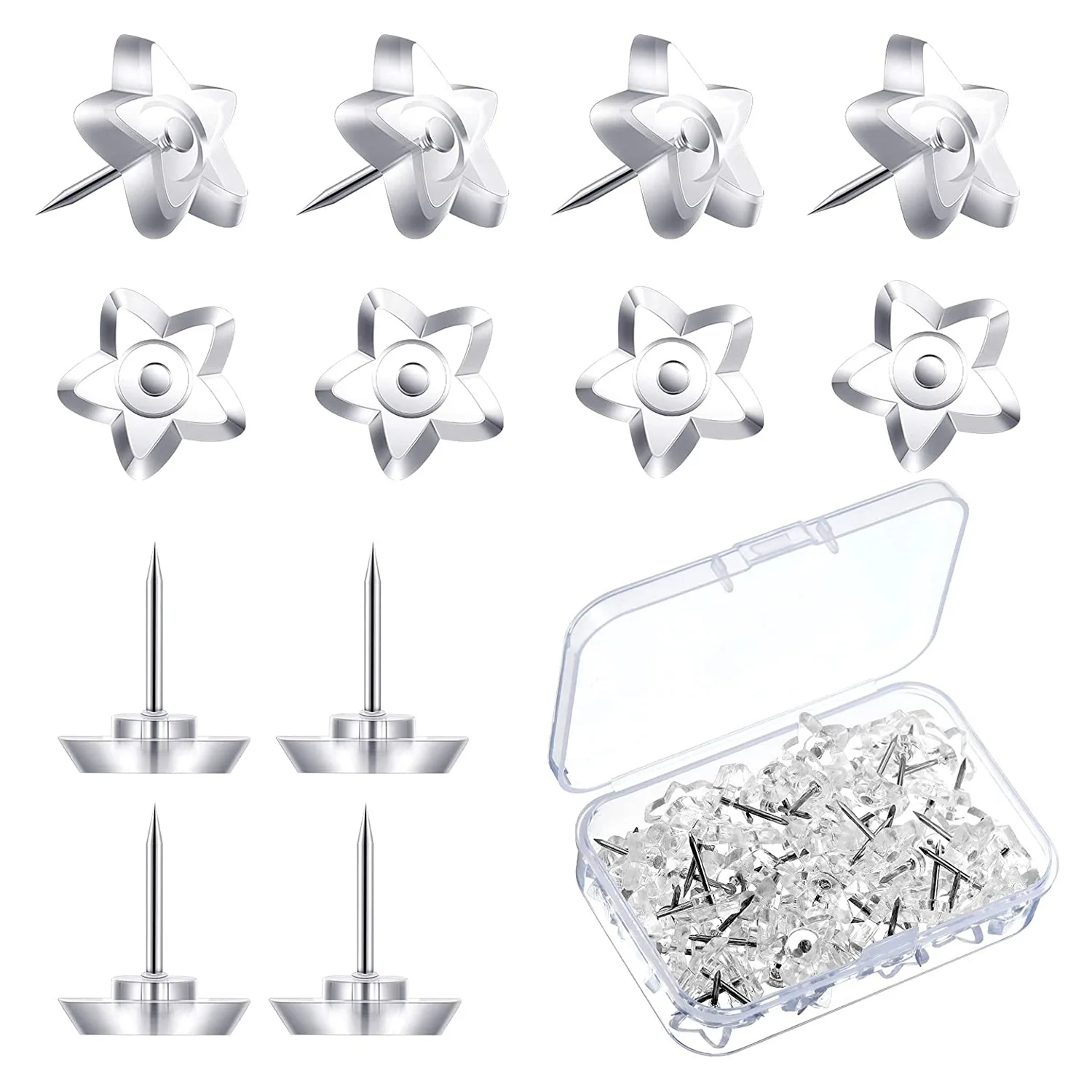 200 Pieces Star Shaped Push Pins Plastic Clear Thumb Tacks with Plastic Box for Cork Board Steel Point Decorative