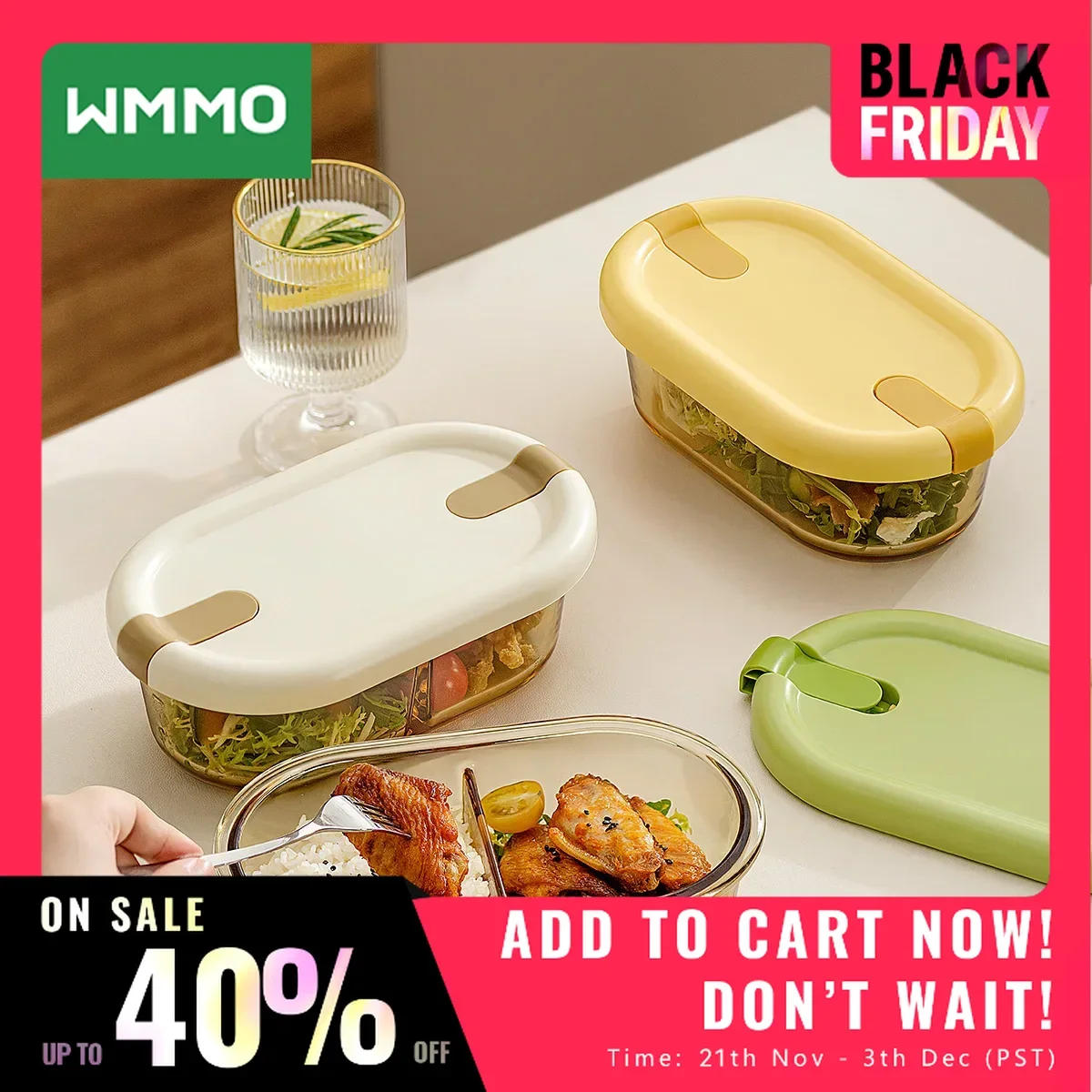 WMMO Lunch Box Adult/Kid Bento Box Leakpoof 2-Compartment Glass Lunch Containers spice village Ideal for On-the-Go Eating