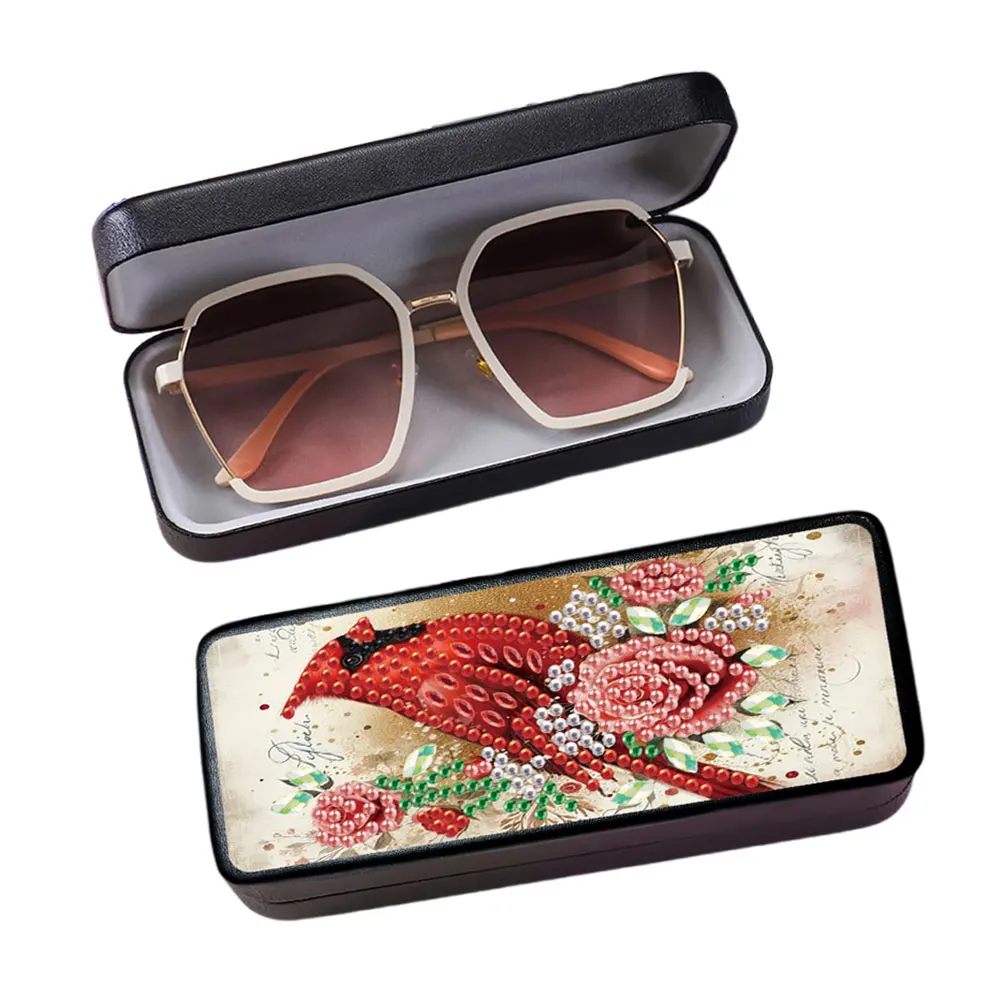 Holy Mother Diamond Painting Eyeglasses Case Rhinestones Sunglasses Storage Box PU Leather Glasses Holder Case for Art Craft