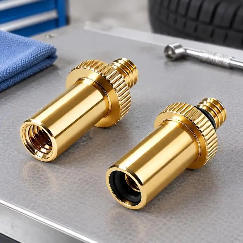 D5BE French-Style Tire Stem Extenders for Cycles, 2-Piece Copper Set with Threaded Screw-On and Sealing Rings for