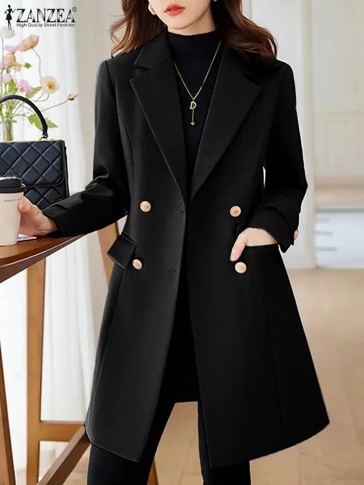 

ZANZEA Casual Loose Buttons Outwears 2023 Autumn Lapel Collar Blazer Women Elegant Solid Long Coat Fashion Long Sleeve Jacket