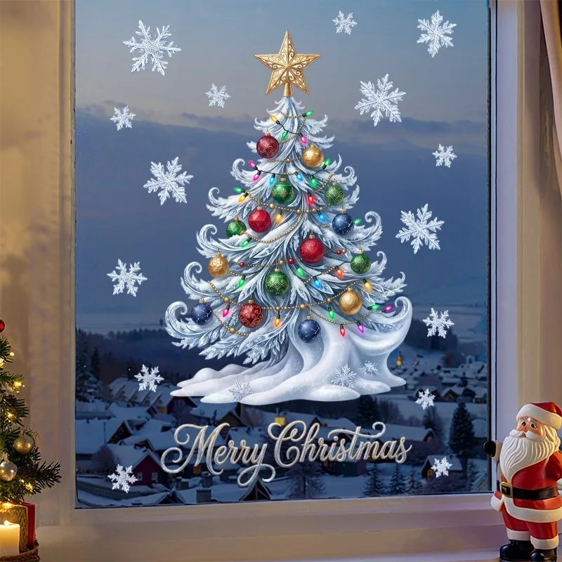 Christmas Tree Wall Stickers Glass Decal Xmas Tree Snowflake Window Sticker Christmas Decoration For Home Wall Ornaments Navidad