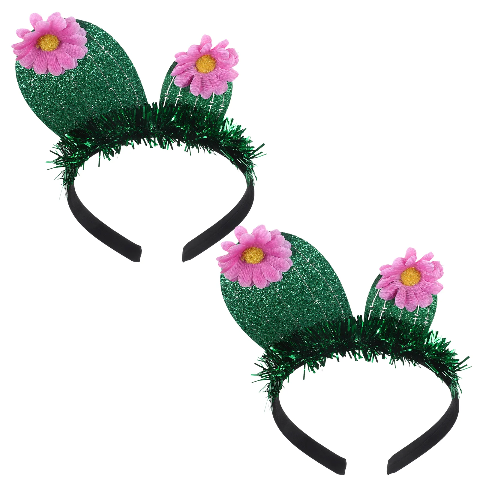 

2 Pcs Cactus Headband Festival Hairband Lovely Headgear Ribbons Aldult Party Hoop Greeter Banquet Green