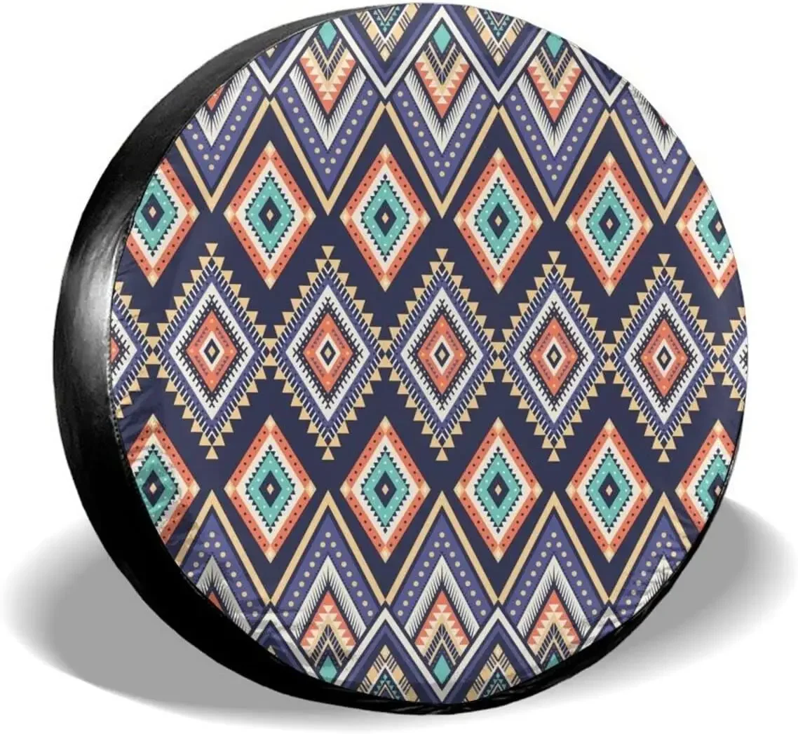 Tribal Ethnic Geometric Spare Tire Cover Waterproof Dust-Proof Wheel Protectors Universal for Trailer,,SUV,RV and Ma