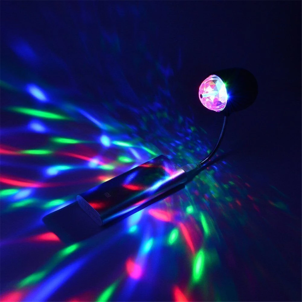 USB LED Colorful Rotating Stage Light Crystal Magic Ball Party DJ Disco KTV Lamp Round and Square Black Appearance