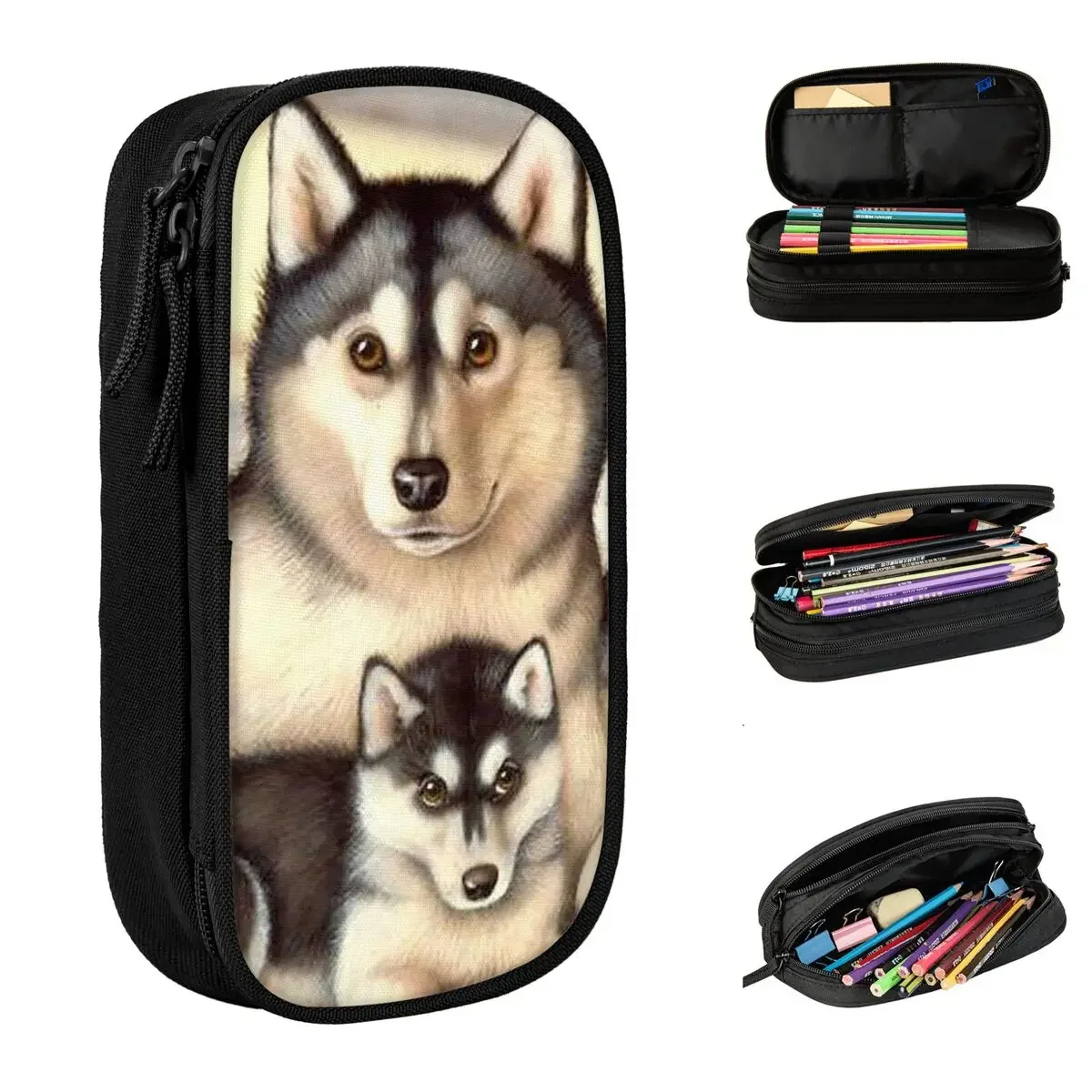 Husky Cool Pencil Case Lovely Dog Pen Holder Bag Student Big Capacity School Supplies Cosmetic Pencil Box