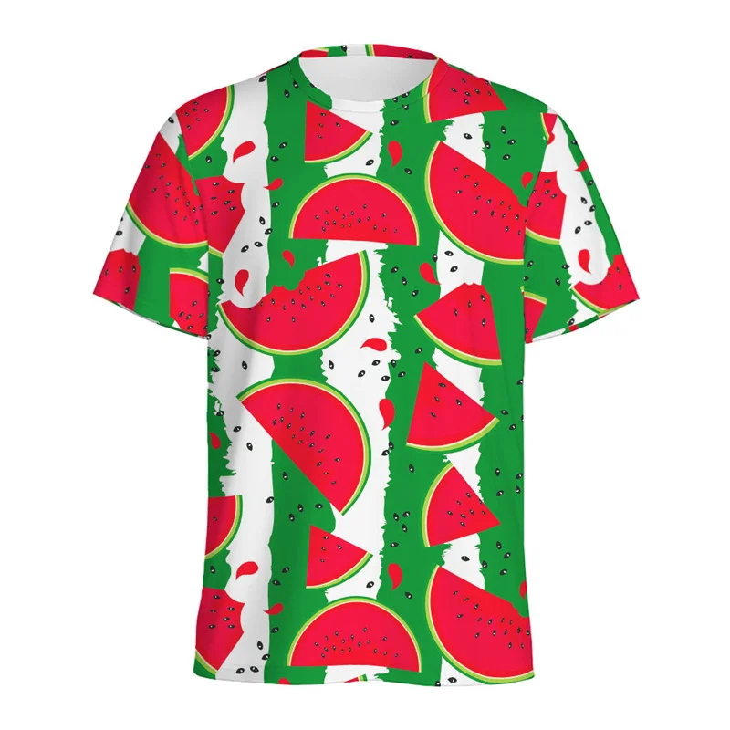 Tropical Watermelon Pattern T-shirt For Men Crew Neck Short-sleeved T Shirt Women Children Summer 3D Printed Fruits Tee Shirts