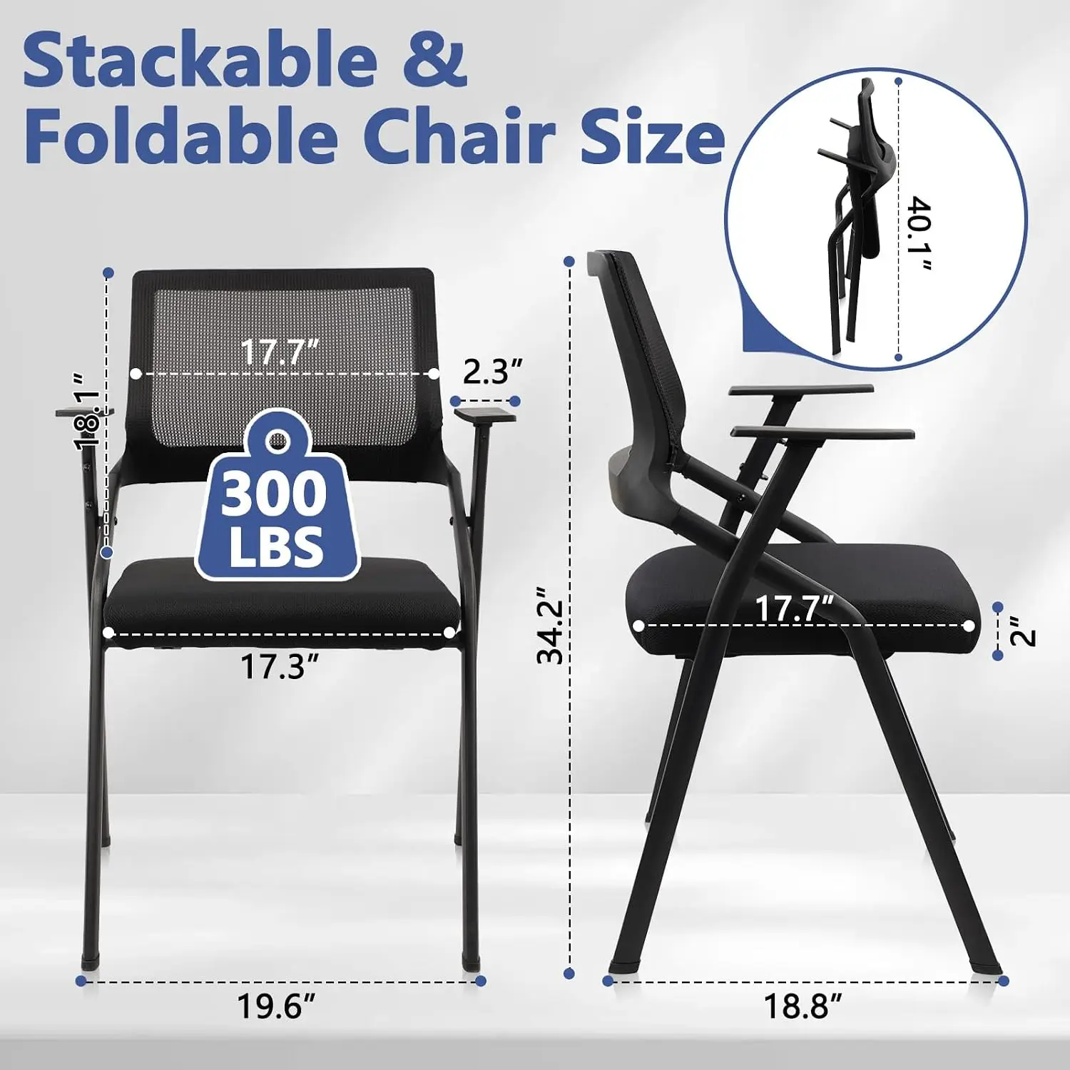 Stackable Foldable Office Chair Ergonomic Mesh Seat Reception Guest Chair School Church Conference Waiting Room 2pk, Customized