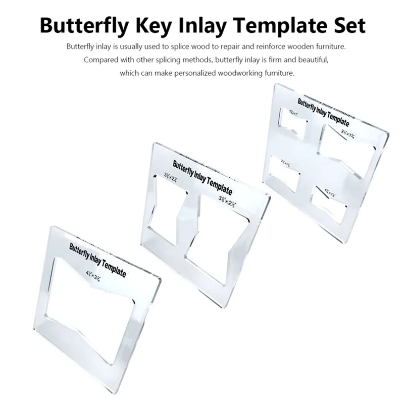 Professional Butterfly Inlay Template And Router Templates Transparent Wooden Joint Marking Ruler Set For Woodworking-ABUA