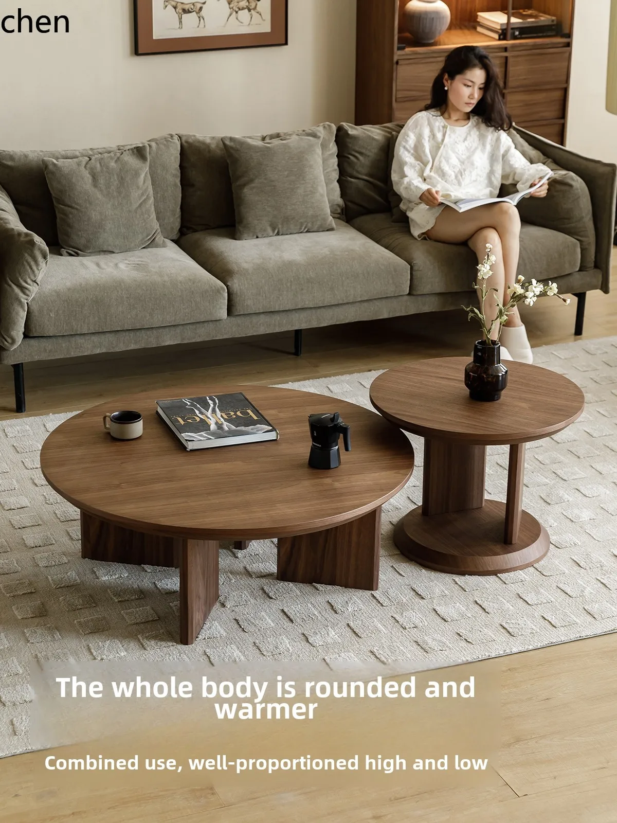 HT medieval black walnut teak removable size combination coffee table sofa corner table