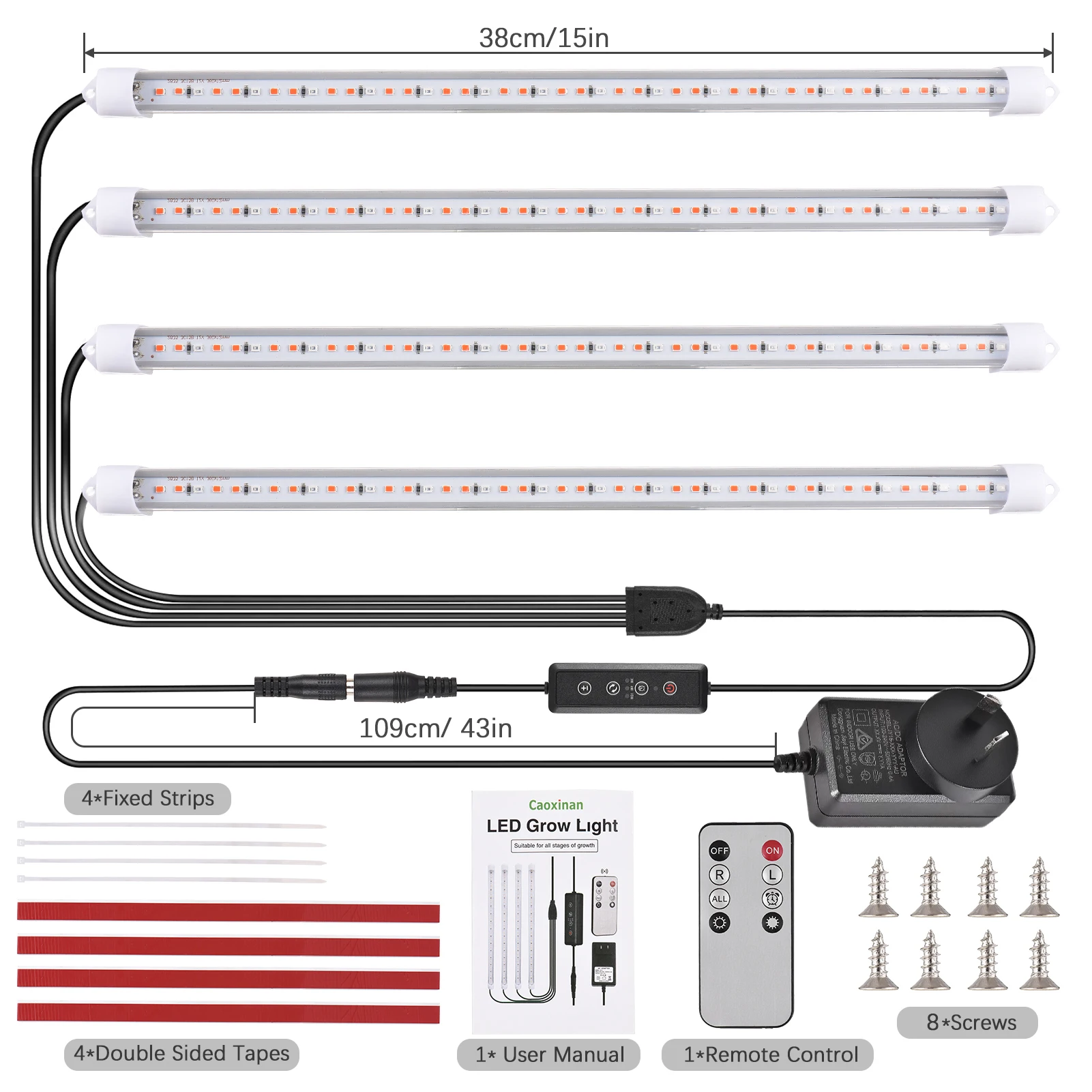 4 Pack Led Grow Lights for Indoor Plants Waterproof Plant Light Strip 10 Dimmable Levels 3 Modes Timer Grow Lamp Remote Control