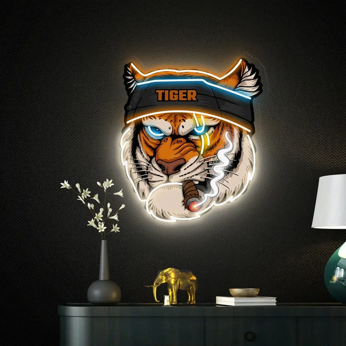 Tiger Neon Sign UV Print Acrylic Artwork Led Neon Sign Handmade Neon Sign for Bedroom Decor