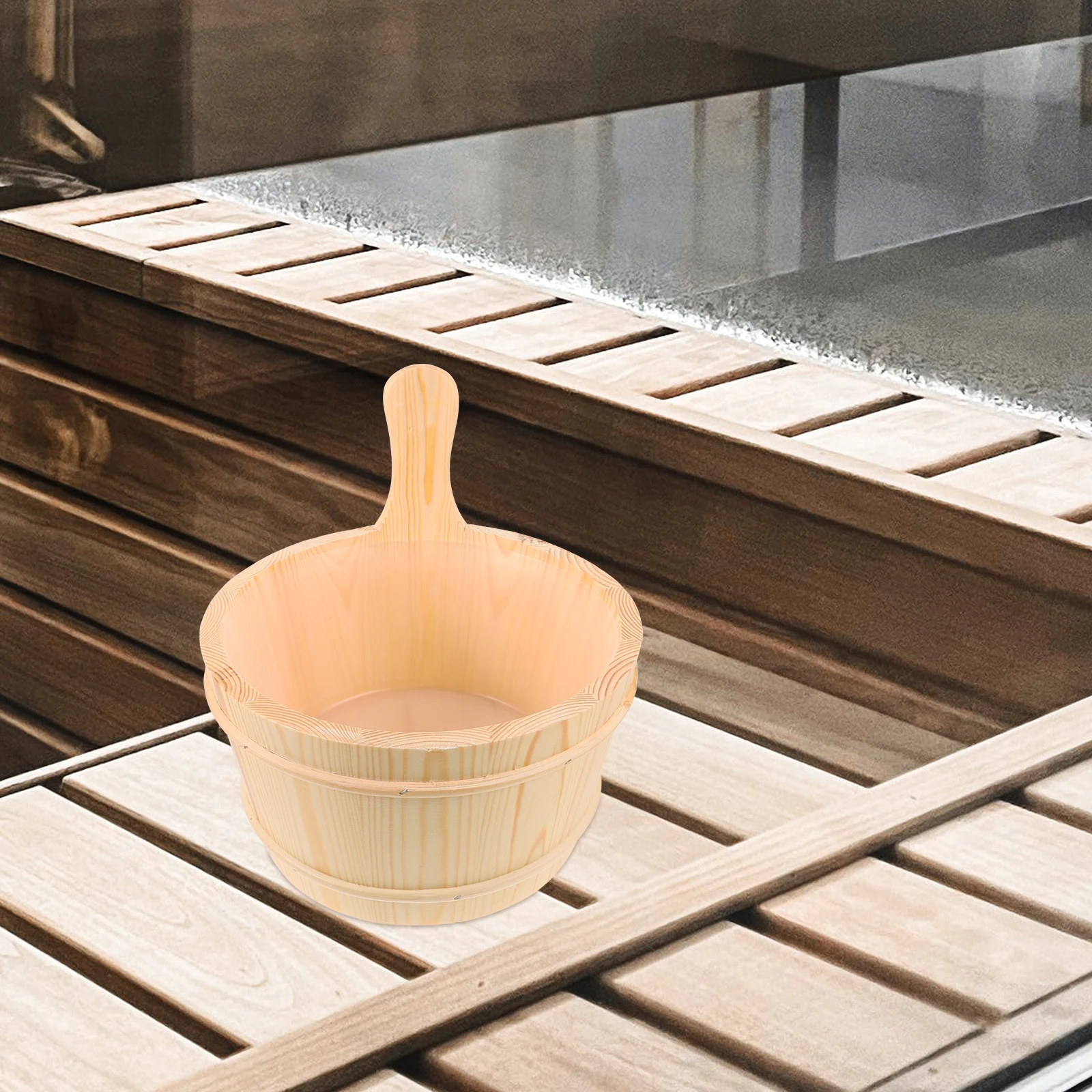 

Wooden Barrel Set for Sauna Steam Room Durable Wood Water Bucket with Handle, Spa Bath Bucket, Foot Steaming Shower for Home