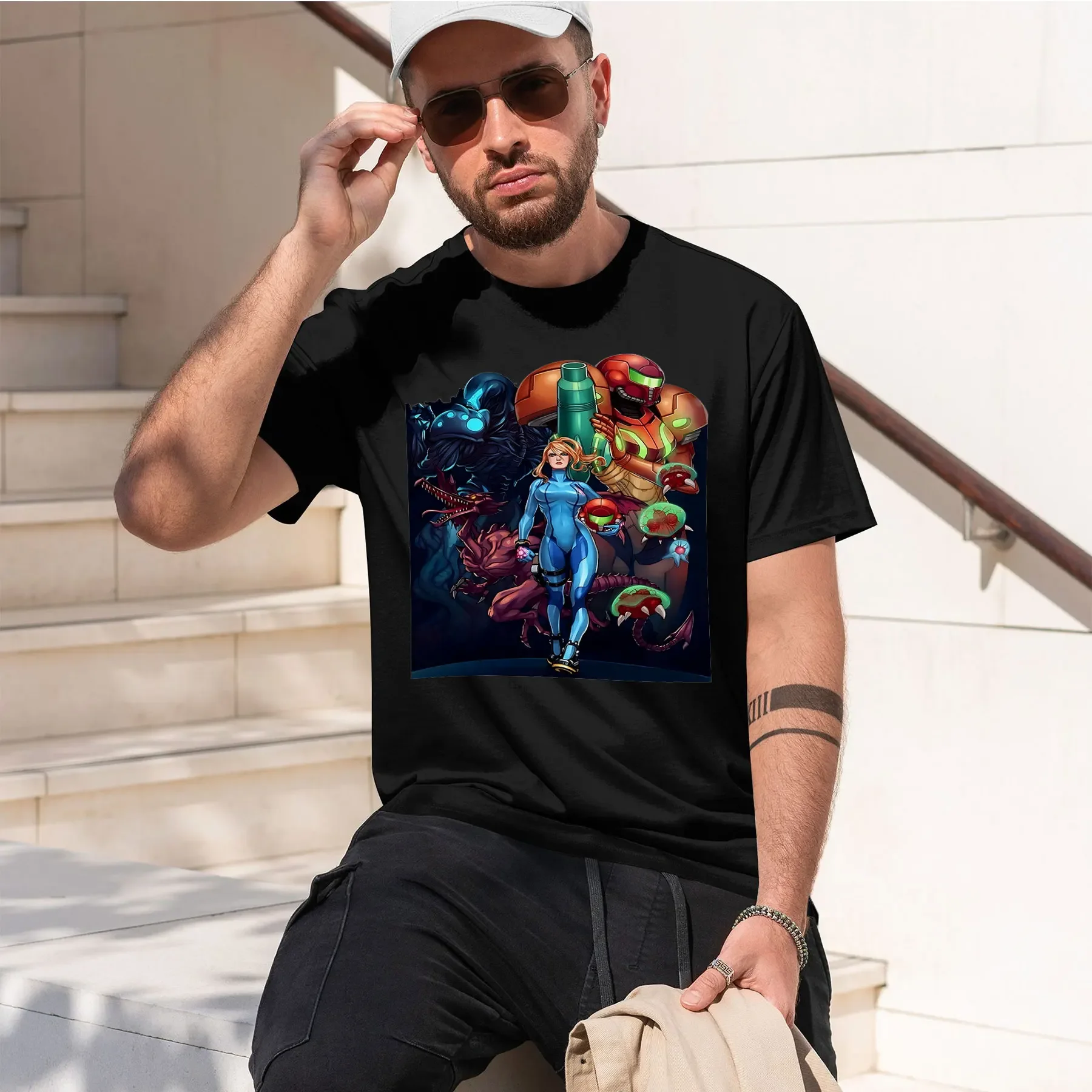 Virginia Aran Metroid Samus Returns 2026 new fashion heavyweight hot selling retro printed pattern fun round neck T-shirt for da
