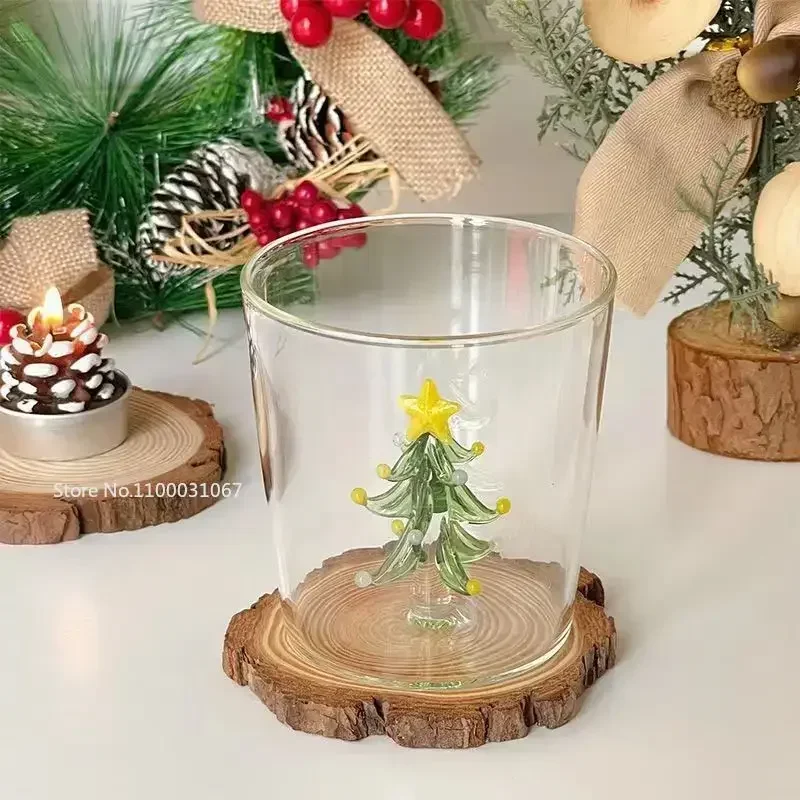 Funny 3D Christmas Tree Wine Glasses Kawaii Home Dinner Party Juice Whiskey Cocktail Glass Office Afternoon Tea Coffee Cup Gift