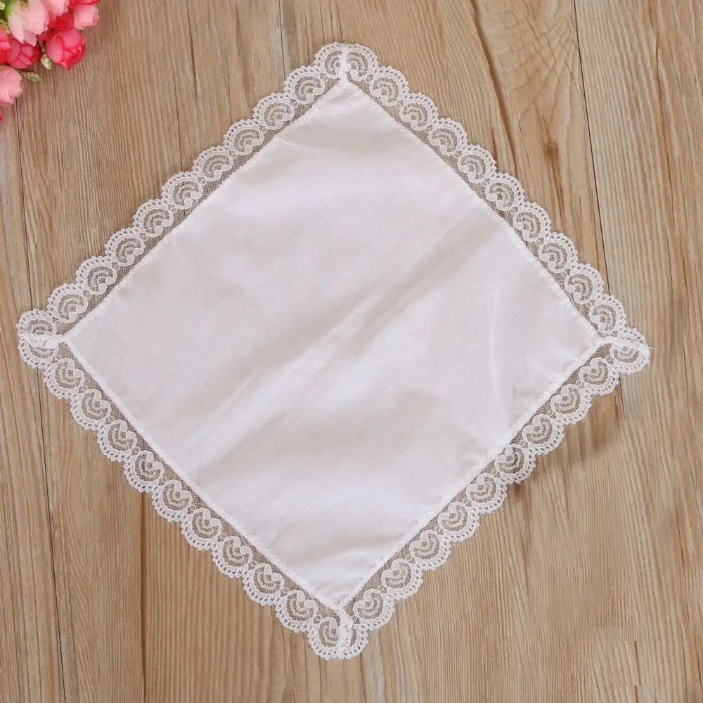 1/3Pcs Ladies Embroidery Cotton Handkerchiefs 25*25cm Lace Border White Hanky for Wedding Party Banquet Cotton Napkin Hankies