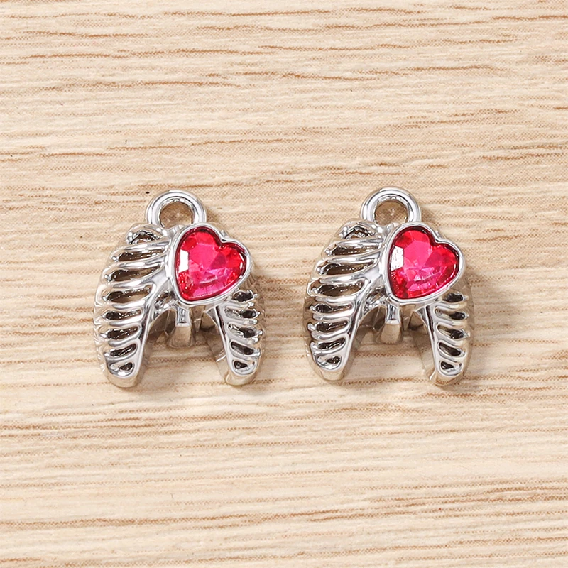 5 Stück 11 x 13 mm niedliche Kristall-Metallflügel-Herz-Anhänger, passend für Halsketten, Ohrringe, Armbänder, DIY-Handwerk, Schmuckherstellung, Zubehör – Detail 7