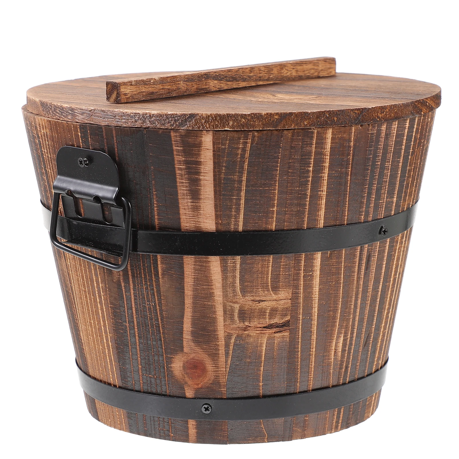 

Natural Wood Food Storage Bucket Household Wooden Container Lid Smooth Surface Practical Kitchen Rice Sushi for Daily