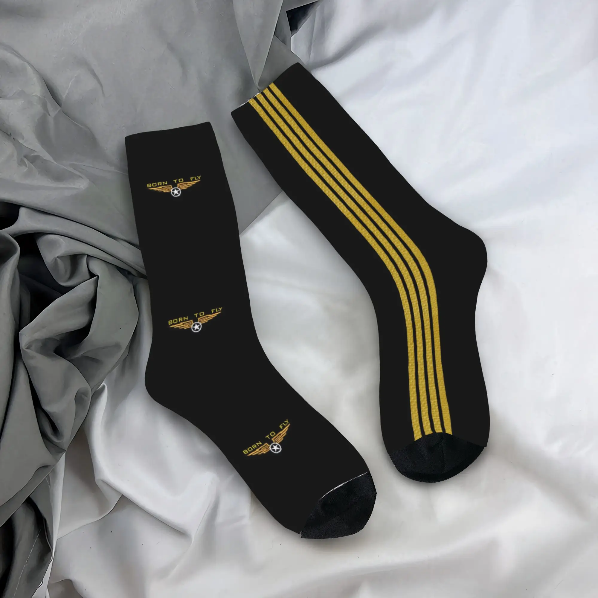 

Custom Novelty Print Born To Fly Flight Pilot Socks Women Men Stretch Summer Autumn Winter Flying Aviation Aviator Crew Socks