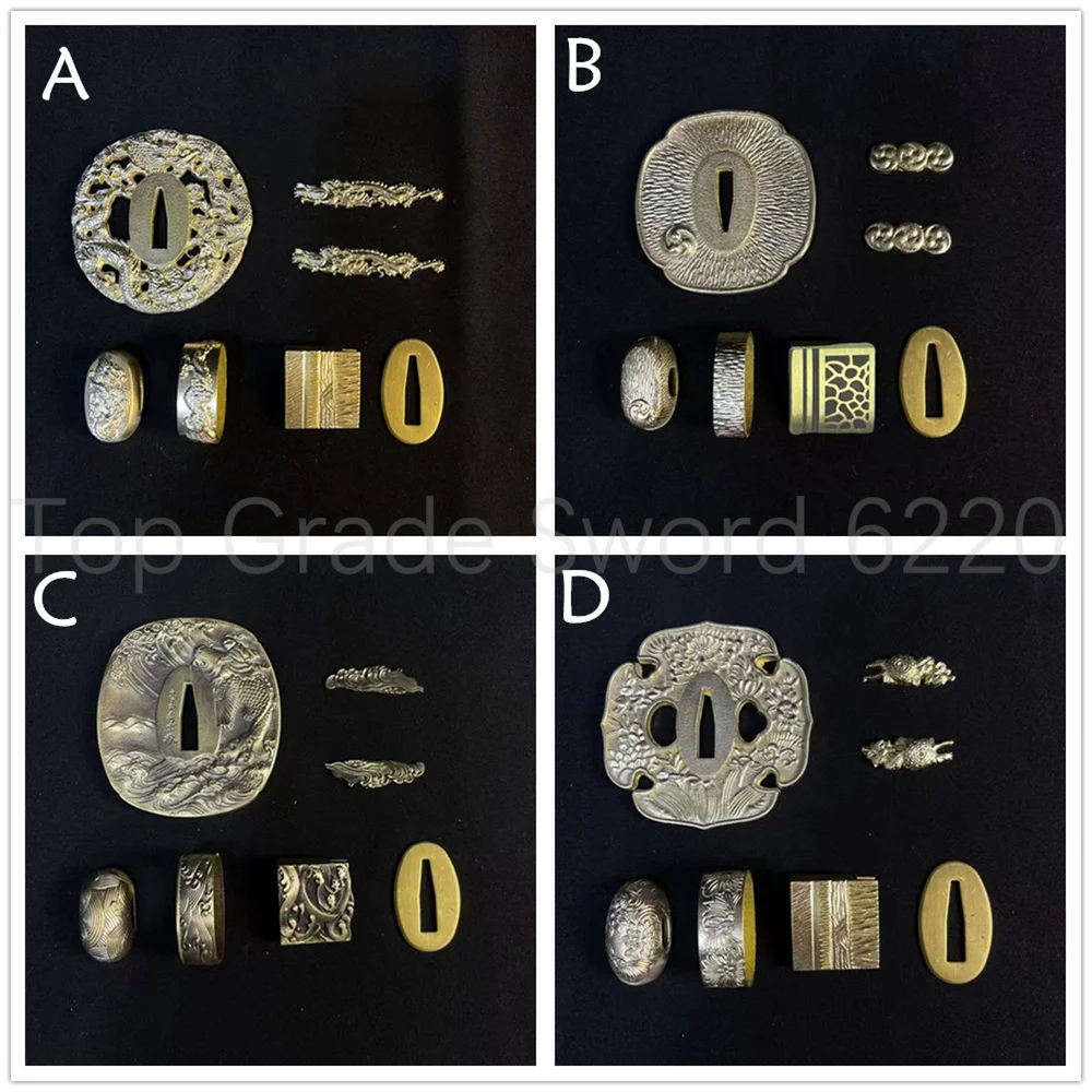 

A Set Exquisite Brass Tsuba Handguard Guard Fuchi Kashira Menuki Habaki Seppa For Japanese Katana Samurai Sword Fittings New