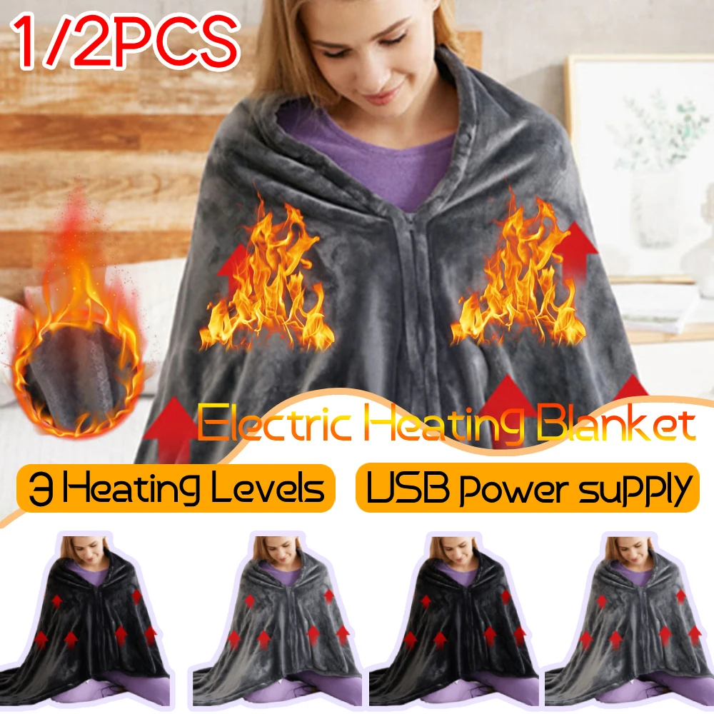 

Wearable USB Heated Blanket 3 Levels Heating Coral Velvet Throw Shawl Blanket Shoulder and Neck Wrap Body Warmer with Zipper