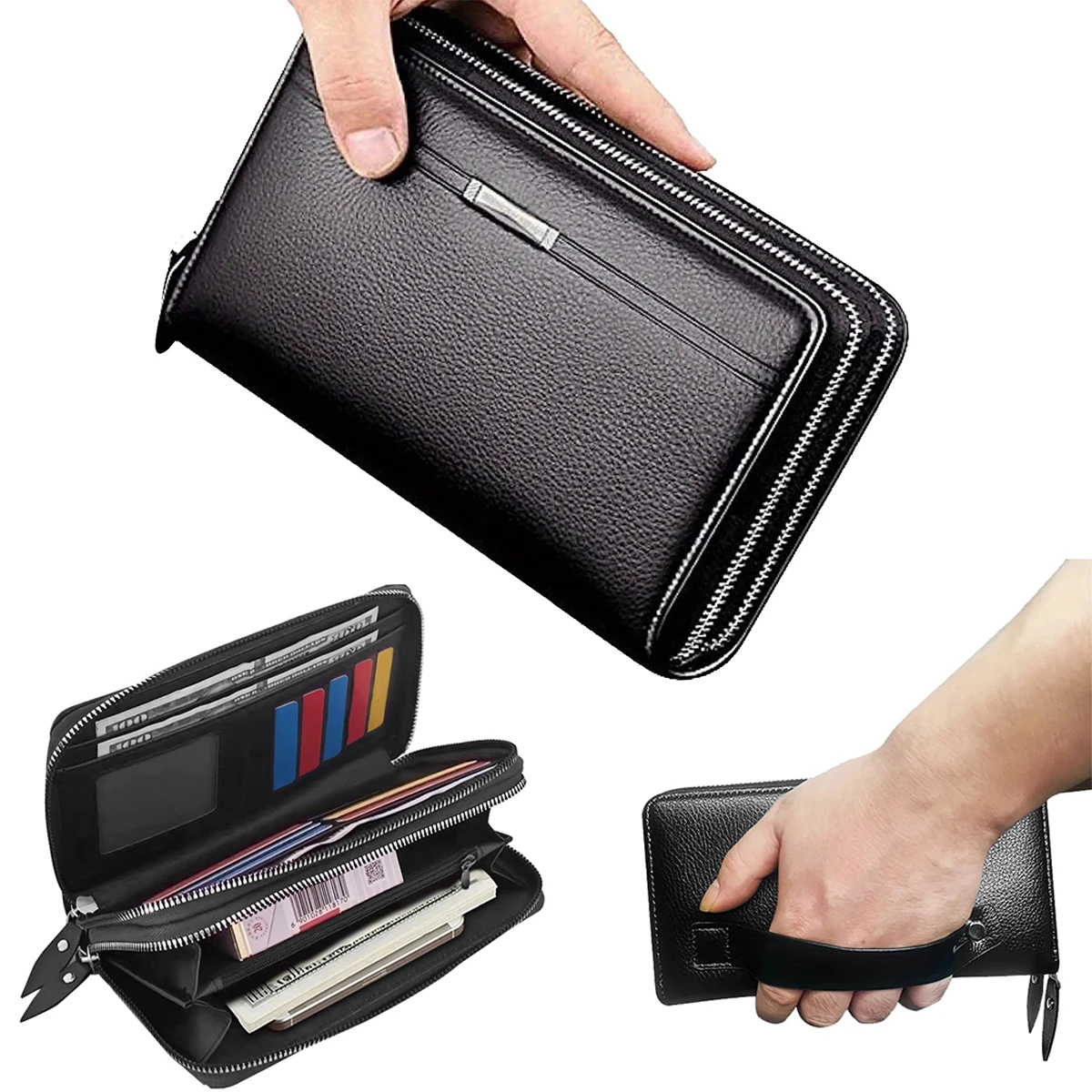 Mens Wallet Long Purse Leather Clutch Large Business Handbag Phone Card Holder Case Gift for Men Father Son Husband Boyfriend