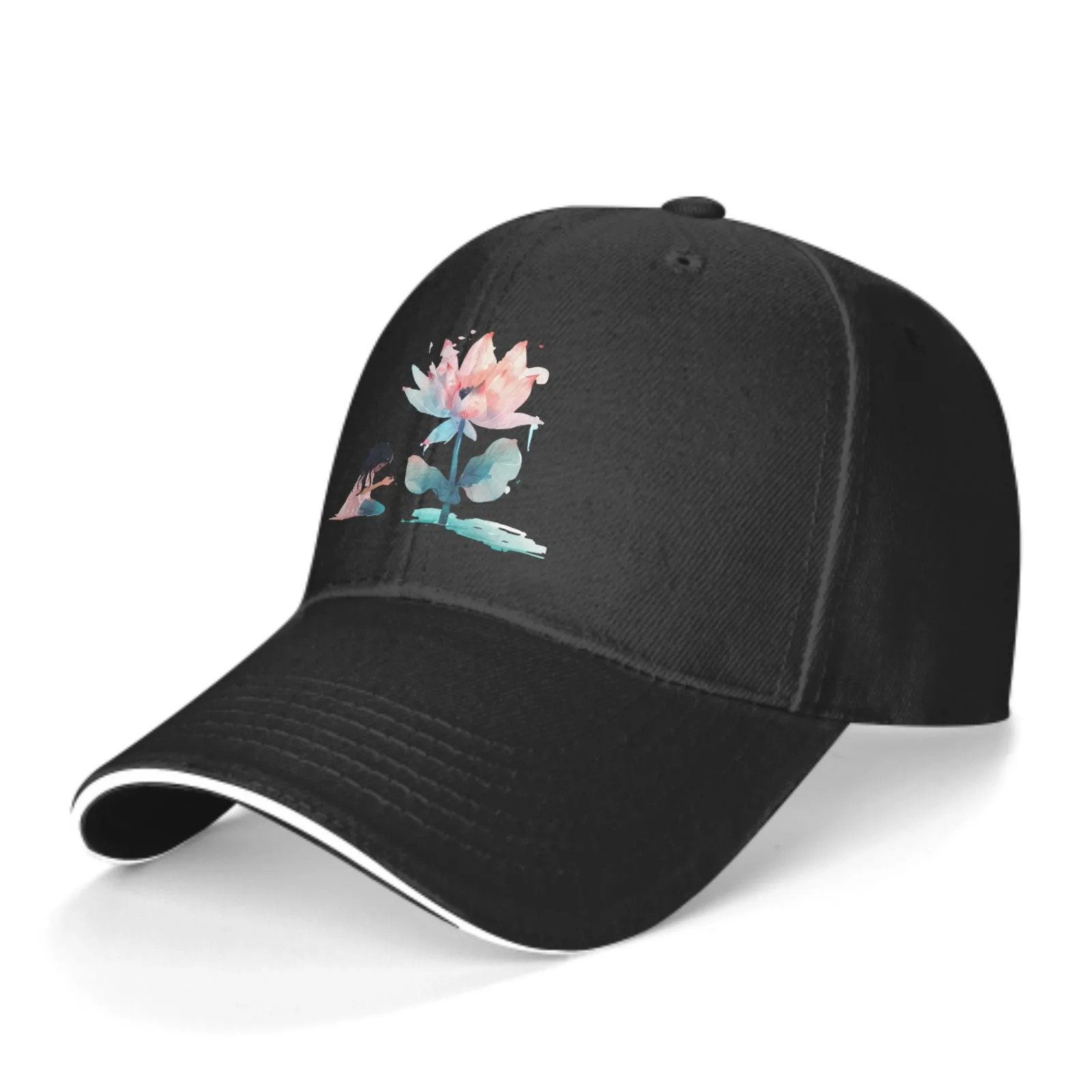 

Woman With Lotus Men Women Baseball Cap Four Seasons Outdoor Fishing Hat Adjustable Hip Hop Castette For Outdoor Travelling