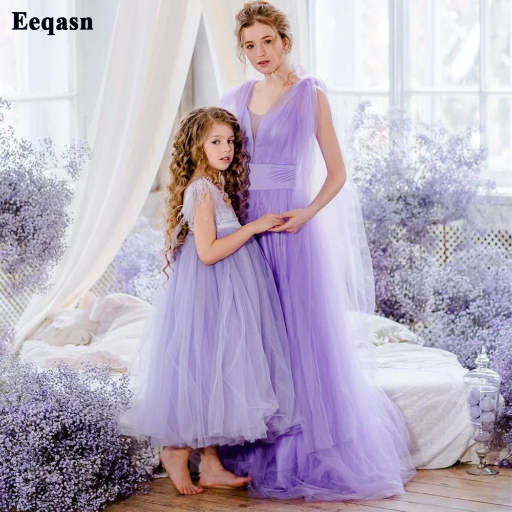 Eeqasn Light Purple Tulle Prom Gowns 2022 A Line Formal Evening Dresses Princess Women Party Dress For Photograph Monther Gowns